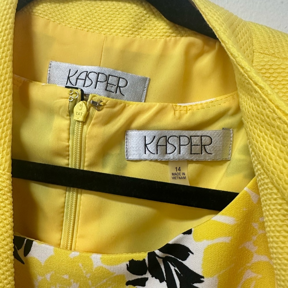 Kasper Yellow Textured Blazer and Floral Dress - Picture 2 of 4